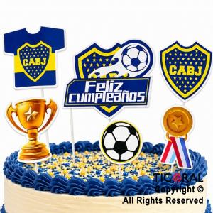 CAKE TOPPER PARA TORTA FELIZ CUMPLE BOCA JUNIORS X 6 UNIDADES